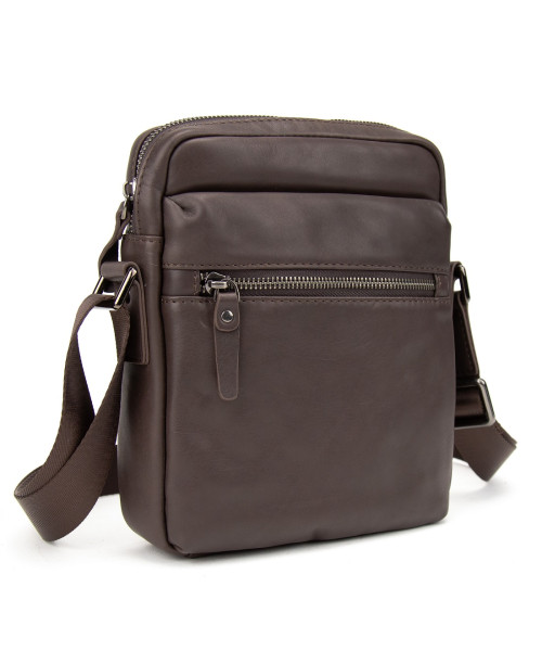 Месенджер класичний в гладкій шкірі коричневий Tiding Bag 8717C