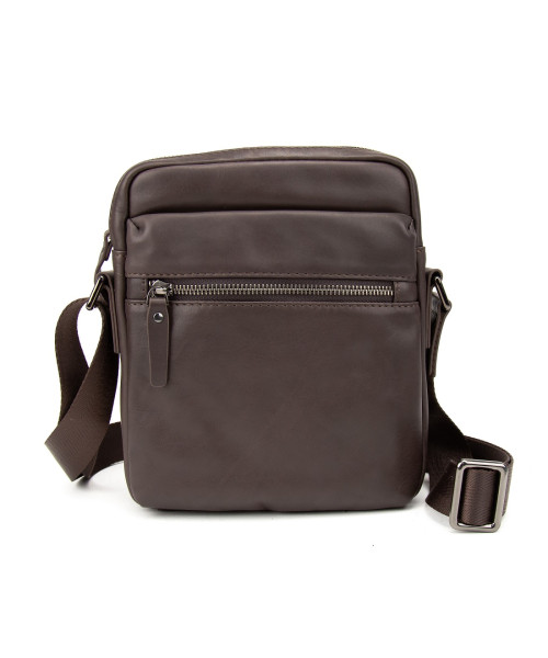 Месенджер класичний в гладкій шкірі коричневий Tiding Bag 8717C
