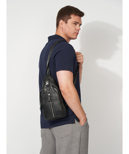 Сумка-слінг чорна шкіряна Tiding Bag F-A25F-5003A