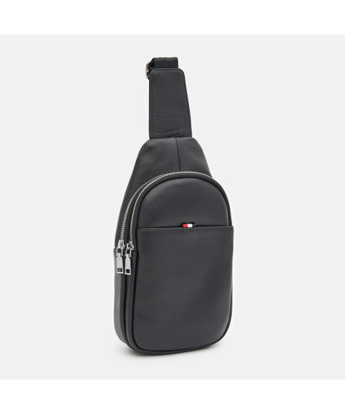 Шкіряний чорний слінг на два відділи Tiding Bag FL-A25F-8803A