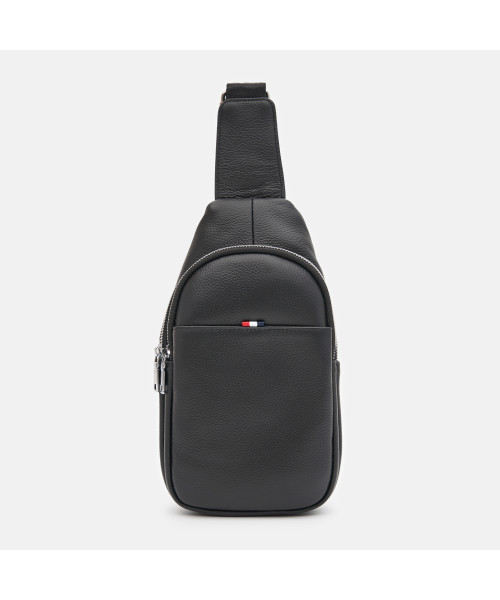 Шкіряний чорний слінг на два відділи Tiding Bag FL-A25F-8803A
