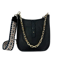 Black Leather Crossbody with Wide Belt Firenze Italy F-IT-9841A