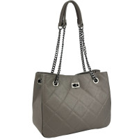 Firenze Italy F-IT-7600DG Classic Women's Gray Leather Chain Bag