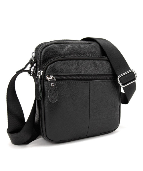 Шкіряний компактний чоловічий месенджер чорний Tiding Bag M56-0080A