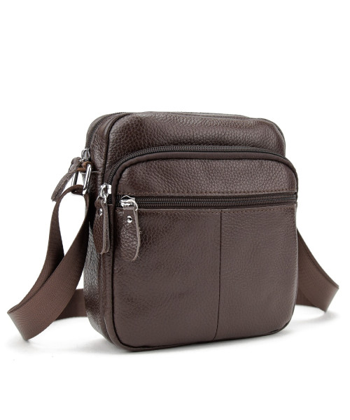 Шкіряний компактний чоловічий месенджер коричневий Tiding Bag M56-0080C
