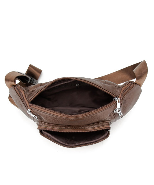 Містка шкіряна сумка на пояс коричнева Tiding Bag M56-2030C