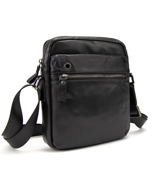 Месенджер класичний в гладкій шкірі чорний Tiding Bag 8717A