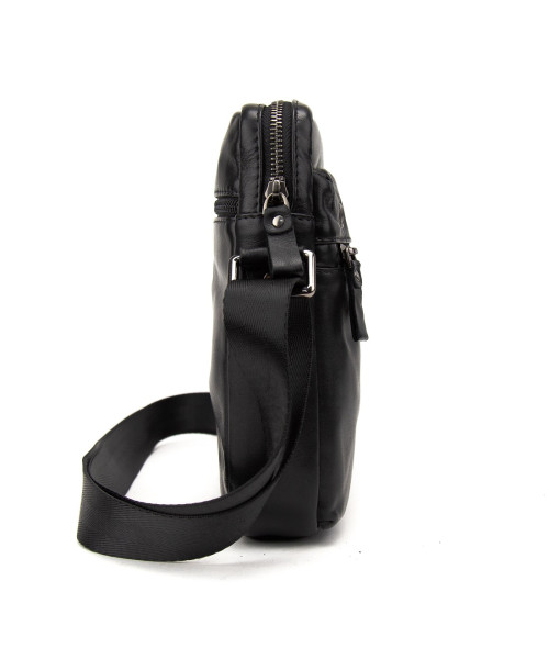 Месенджер класичний в гладкій шкірі чорний Tiding Bag 8717A