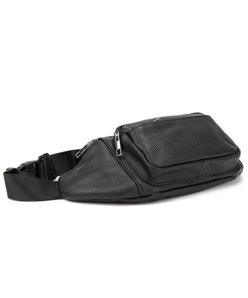 Містка шкіряна сумка на пояс чорна Tiding Bag M56-2030A