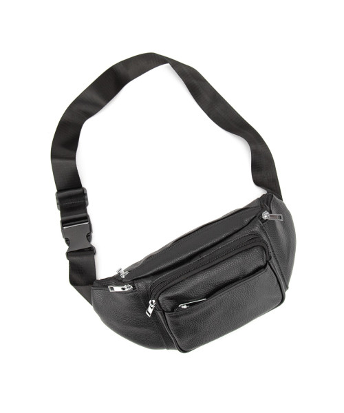 Містка шкіряна сумка на пояс чорна Tiding Bag M56-2030A