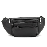 Містка шкіряна сумка на пояс чорна Tiding Bag M56-2030A