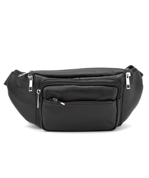 Містка шкіряна сумка на пояс чорна Tiding Bag M56-2030A