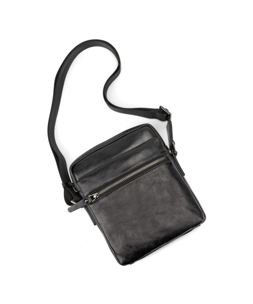 Месенджер класичний в гладкій шкірі чорний Tiding Bag 8717A-1