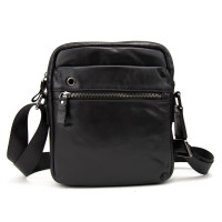 Месенджер класичний в гладкій шкірі чорний Tiding Bag 8717A