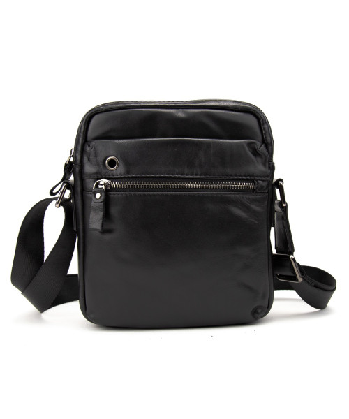 Месенджер класичний в гладкій шкірі чорний Tiding Bag 8717A