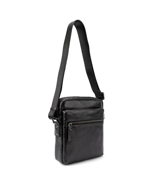 Месенджер класичний в гладкій шкірі чорний Tiding Bag 8717A-1