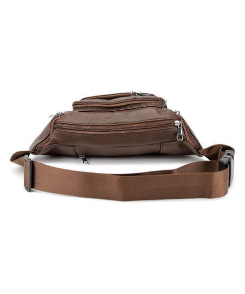 Містка шкіряна сумка на пояс коричнева Tiding Bag M56-2030C