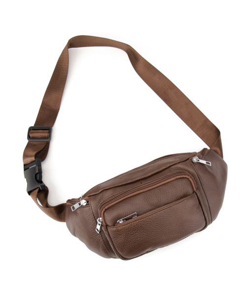 Містка шкіряна сумка на пояс коричнева Tiding Bag M56-2030C