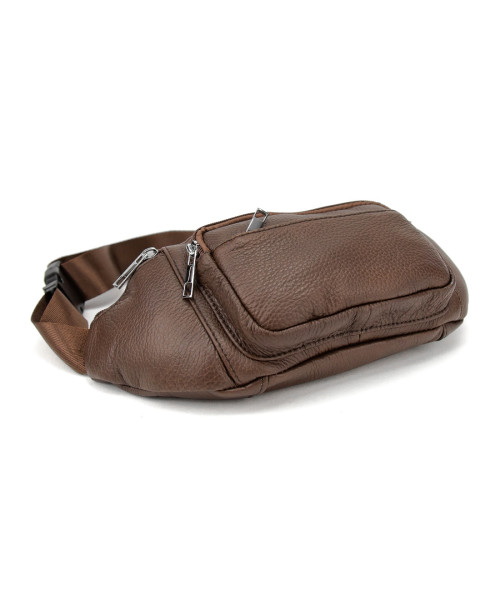 Містка шкіряна сумка на пояс коричнева Tiding Bag M56-2030C