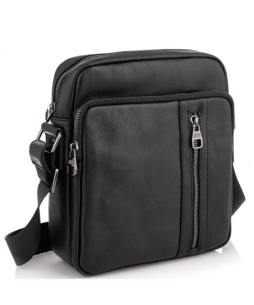 Месенджер через плечо мужской кожаный черный Tiding Bag 9836A