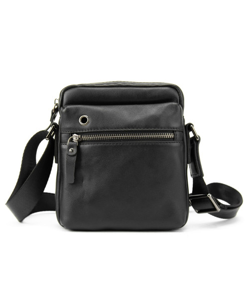Месенджер в гладкій шкірі чорний Tiding Bag 8718A