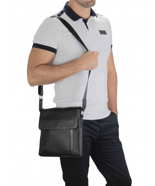 Men's leather shoulder bag black Tiding Bag A25F-9913A