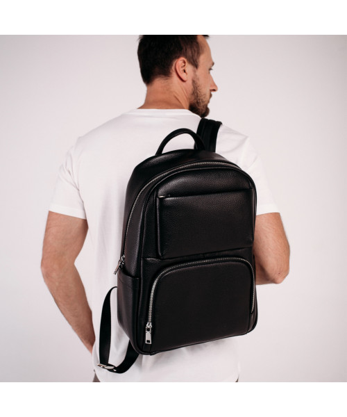 Чоловічий шкіряний рюкзак для ноутбука чорний Tiding Bag B3-154A