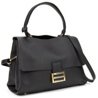Firenze Italy F-IT-1029A classic women's black flap bag with two compartments