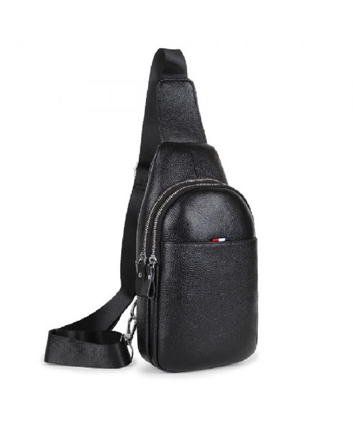 Шкіряний чорний слінг на два відділи Tiding Bag FL-A25F-8803A