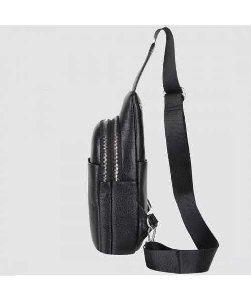 Шкіряний чорний слінг на два відділи Tiding Bag FL-A25F-8803A
