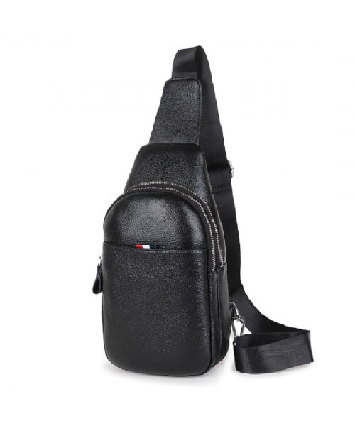 Шкіряний чорний слінг на два відділи Tiding Bag FL-A25F-8803A