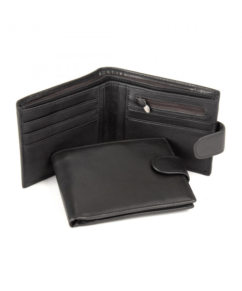 Black leather purse with button Tiding Bag M39-8068BRA