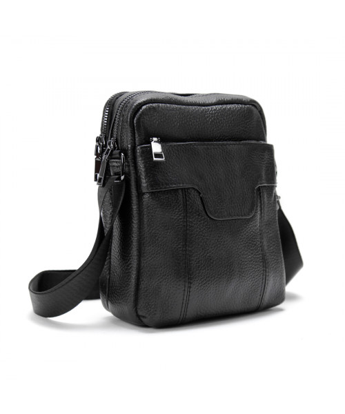Чоловічий шкіряний месенджер чорного кольору Tiding Bag M56-2058A