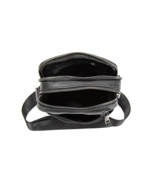 Чоловічий шкіряний месенджер чорного кольору Tiding Bag M56-2058A