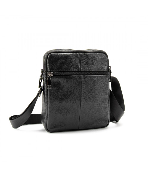 Чоловічий шкіряний месенджер чорного кольору Tiding Bag M56-2058A
