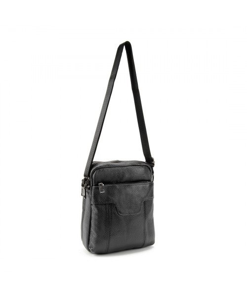 Чоловічий шкіряний месенджер чорного кольору Tiding Bag M56-2058A