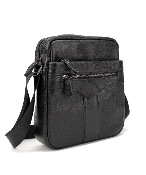 Шкіряний маленький чоловічий месенджер чорний Tiding Bag M56-0187A