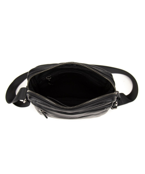 Месенджер класичний в гладкій шкірі чорний Tiding Bag 8717A
