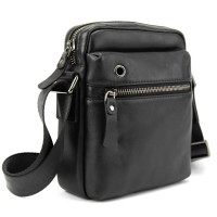 Месенджер в гладкій шкірі чорний Tiding Bag 8718A