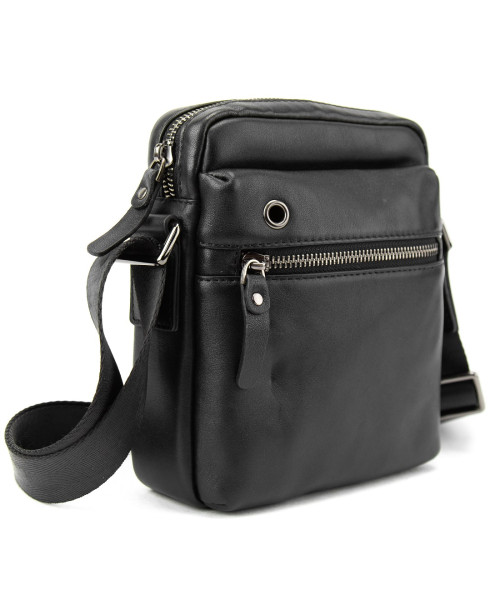 Месенджер в гладкій шкірі чорний Tiding Bag 8718A