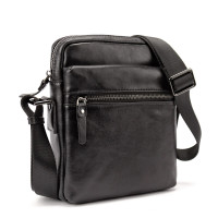 Месенджер класичний в гладкій шкірі чорний Tiding Bag 8717A-1
