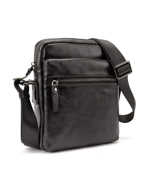 Месенджер класичний в гладкій шкірі чорний Tiding Bag 8717A-1