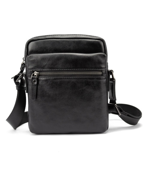Месенджер класичний в гладкій шкірі чорний Tiding Bag 8717A-1