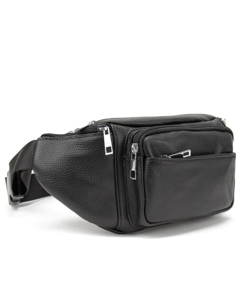Містка шкіряна сумка на пояс чорна Tiding Bag M56-2030A