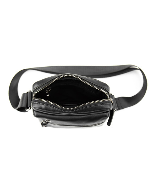 Месенджер в гладкій шкірі чорний Tiding Bag 8718A