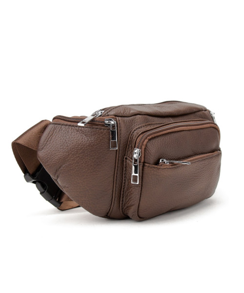 Містка шкіряна сумка на пояс коричнева Tiding Bag M56-2030C