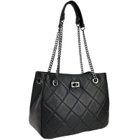Firenze Italy F-IT-7600A Classic Women's Black Leather Chain Bag