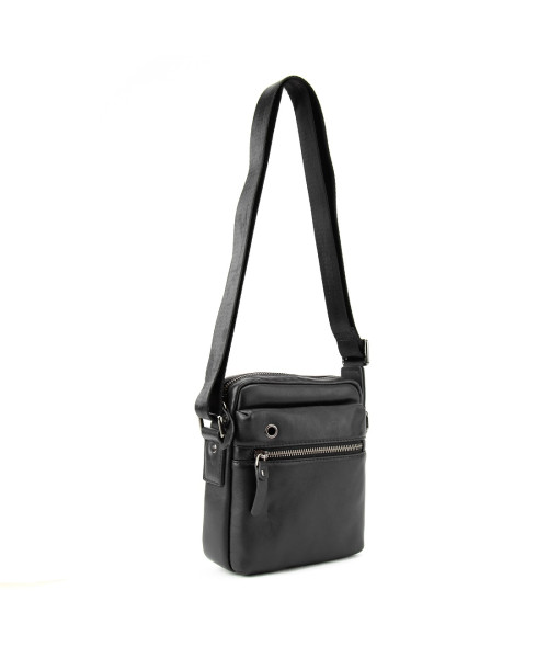 Месенджер в гладкій шкірі чорний Tiding Bag 8718A