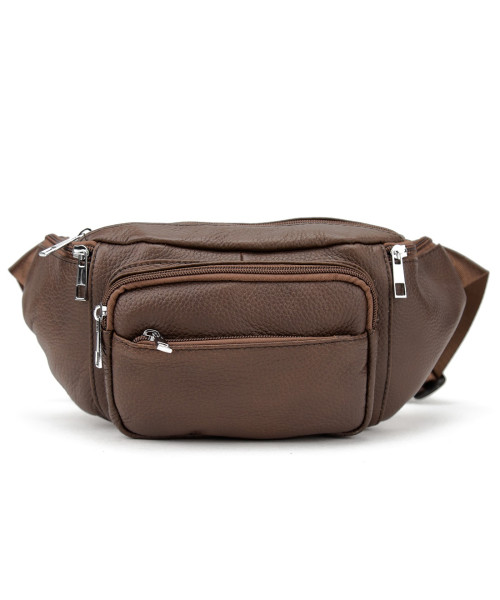 Містка шкіряна сумка на пояс коричнева Tiding Bag M56-2030C