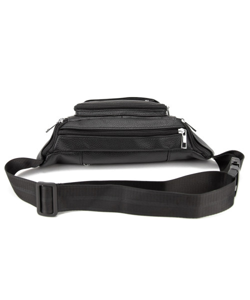 Містка шкіряна сумка на пояс чорна Tiding Bag M56-2030A